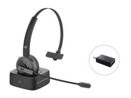 Conceptronic POLONA03BD słuchawki/zestaw słuchawkowy Bezprzewodowy Opaska na głowę Biuro/centrum telefoniczne Bluetooth Podstawka do ładowania Czarny