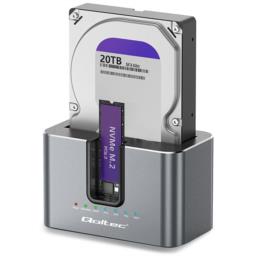 QOLTEC STACJA DOKUJĄCA HDD SSD | SATA | M.2 NVME | KLONOWANIE | USB-C | 10GB/S